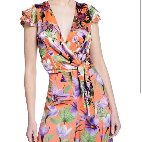 Alice + Olivia Zabel Floral-Print Cropped Wrap Top (Size 0) - Picture 7 of 7